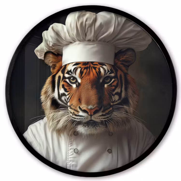 Tijger - Kokskleding - Bruin Fotolijst rond zonder passe partout klein -3d