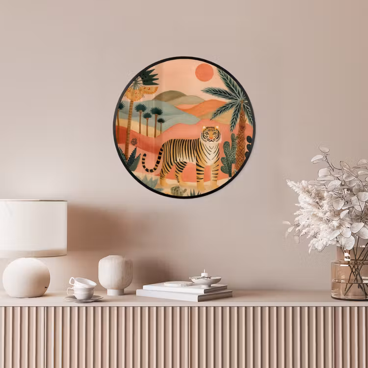 Tijger - Kleurrijk - Palmen - Cactus Fotolijst rond zonder passe partout klein -sfeer3