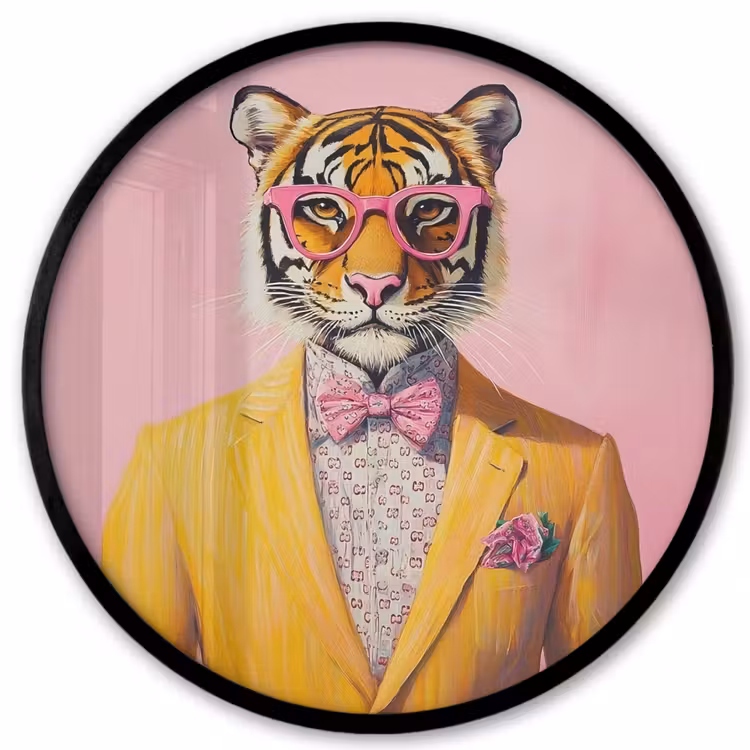 Tijger - Bril - Geel - Jasje Fotolijst rond zonder passe partout klein -3d