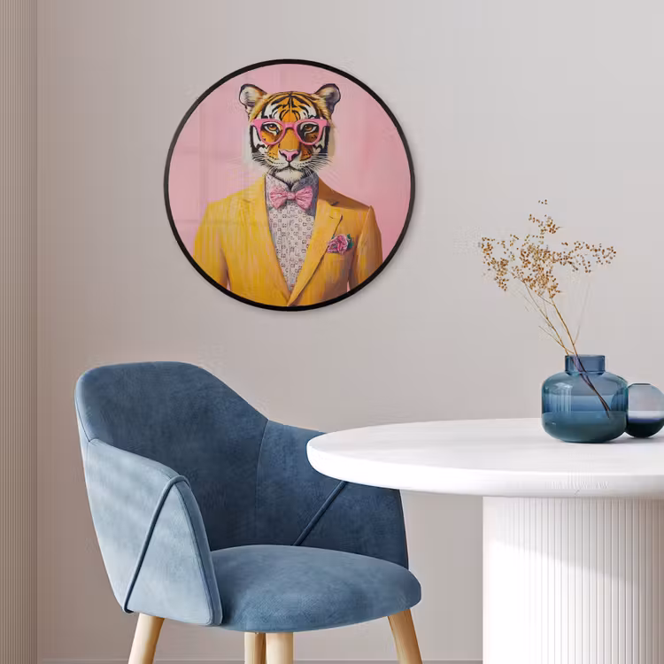 Tijger - Bril - Geel - Jasje Fotolijst rond zonder passe partout klein -sfeer2