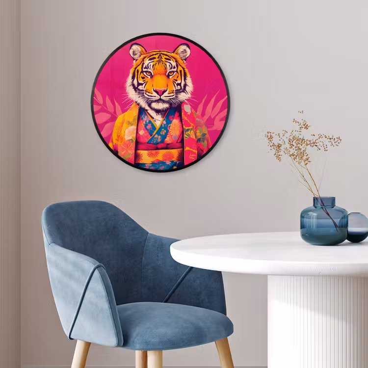 Tijger - Kimono - Planten - Roze Fotolijst rond zonder passe partout klein -sfeer2