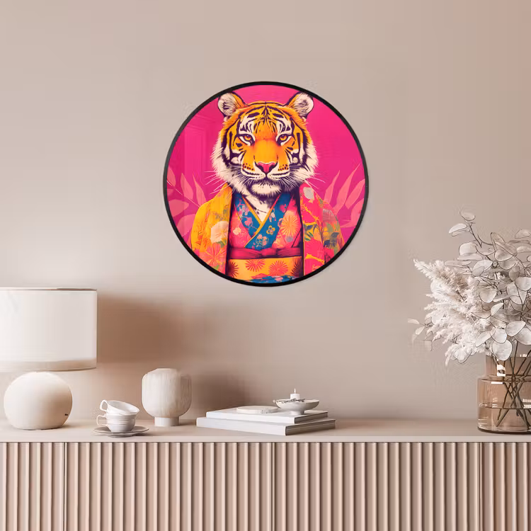 Tijger - Kimono - Planten - Roze Fotolijst rond zonder passe partout klein -sfeer3