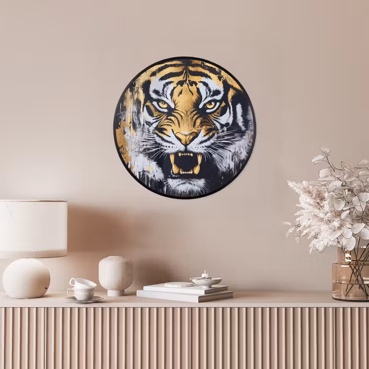 Tijger - Verfspatten - Goud Fotolijst rond zonder passe partout klein -sfeer3