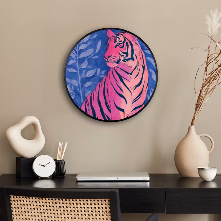 Tijger - Roze - Bladeren - Jungle Fotolijst rond zonder passe partout klein -sfeer1
