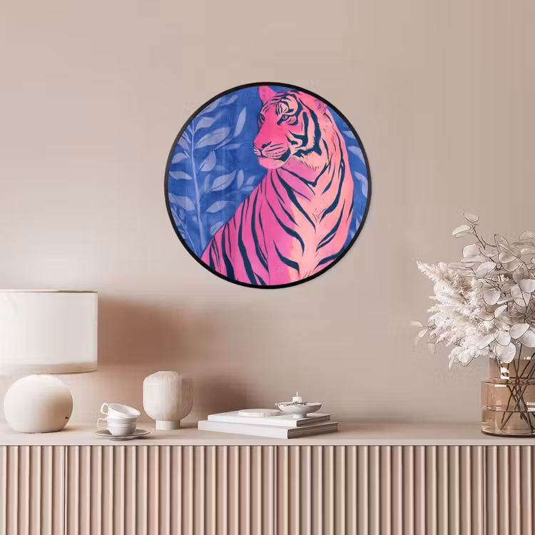 Tijger - Roze - Bladeren - Jungle Fotolijst rond zonder passe partout klein -sfeer3