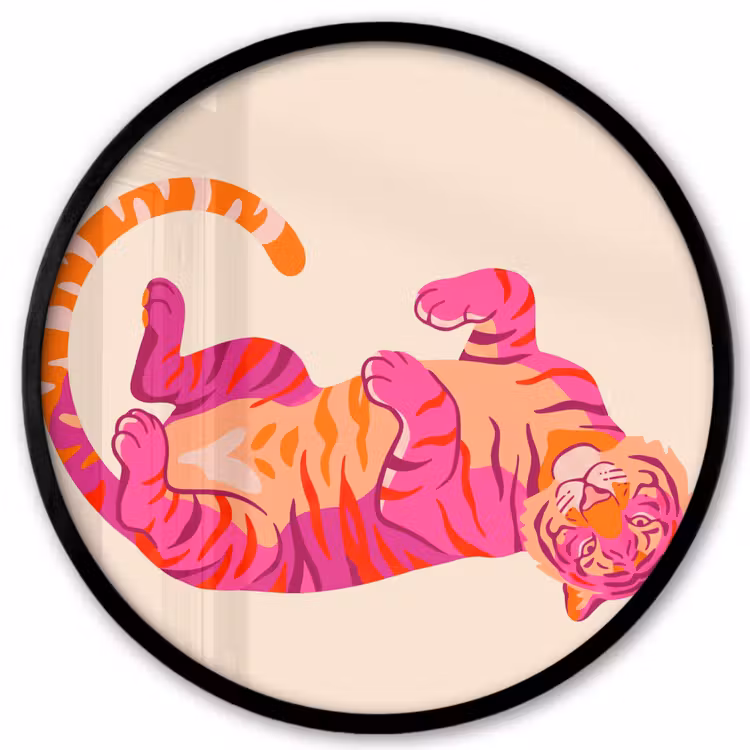 Tijger - Roze - Oranje Fotolijst rond zonder passe partout klein -3d