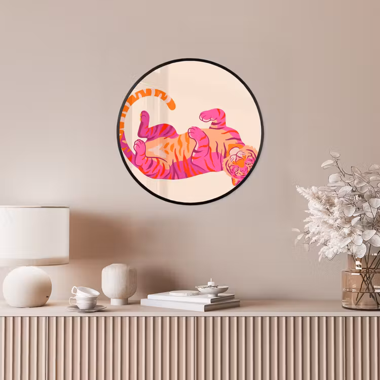 Tijger - Roze - Oranje Fotolijst rond zonder passe partout klein -sfeer3