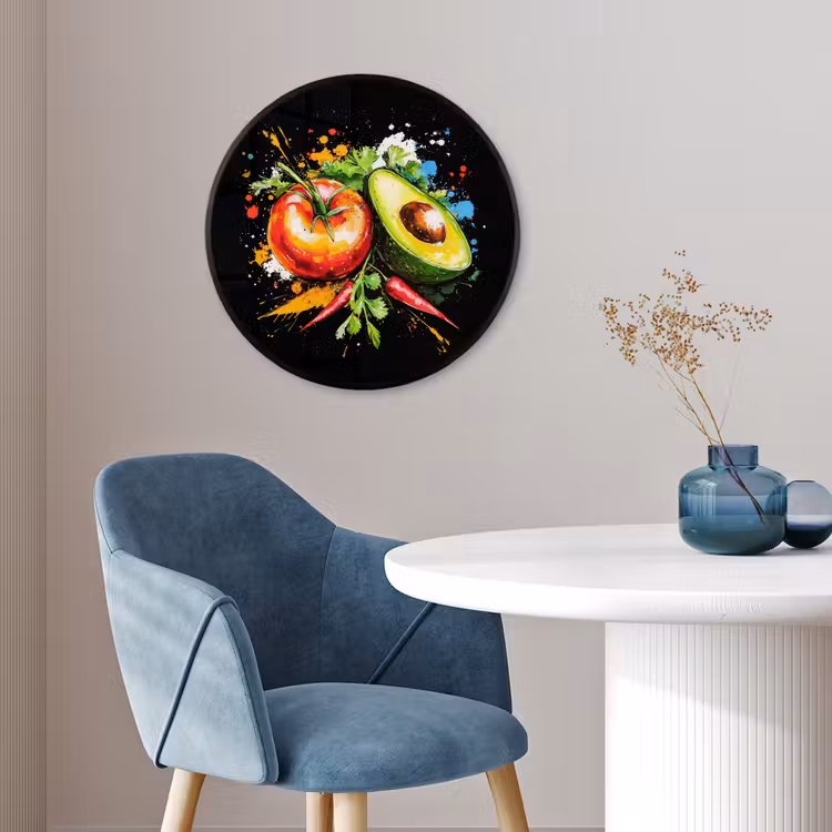 Tomaat - Avocado - Peper - Graffiti - Verf - Modern Fotolijst rond zonder passe partout klein -sfeer2