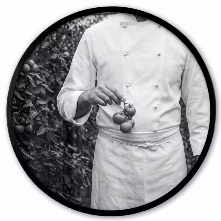 Tomaten - Chef - Zwart - Wit Fotolijst rond zonder passe partout klein -3d