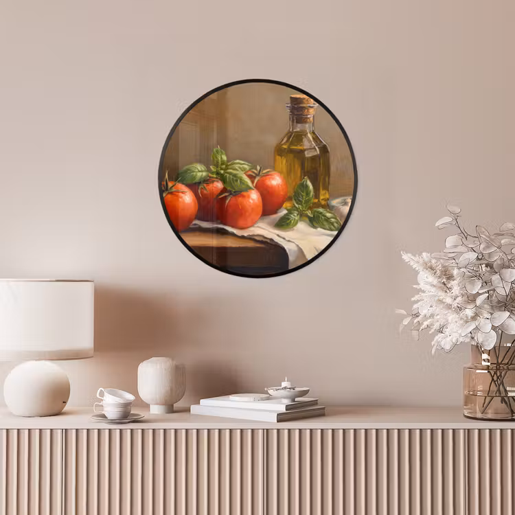 Tomaten - Olijfolie - Stilleven Fotolijst rond zonder passe partout klein -sfeer3