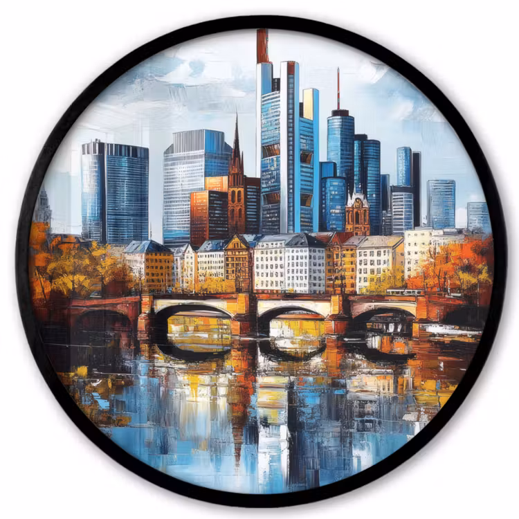 Bomen Frankfurt- Stad - Skyline - Brug Fotolijst rond zonder passe partout klein -3d