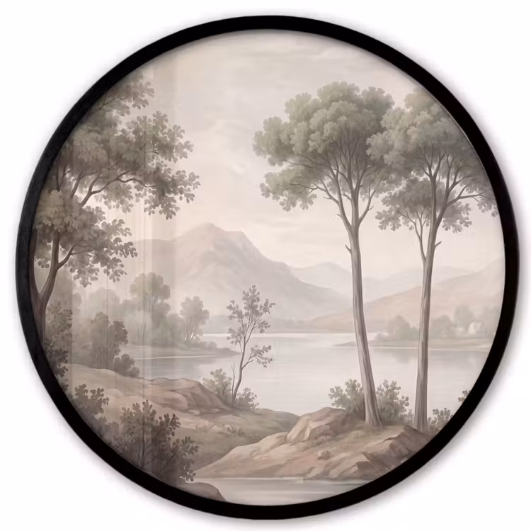 Bomen - Meer - Bergen - Illustratie Fotolijst rond zonder passe partout klein -3d
