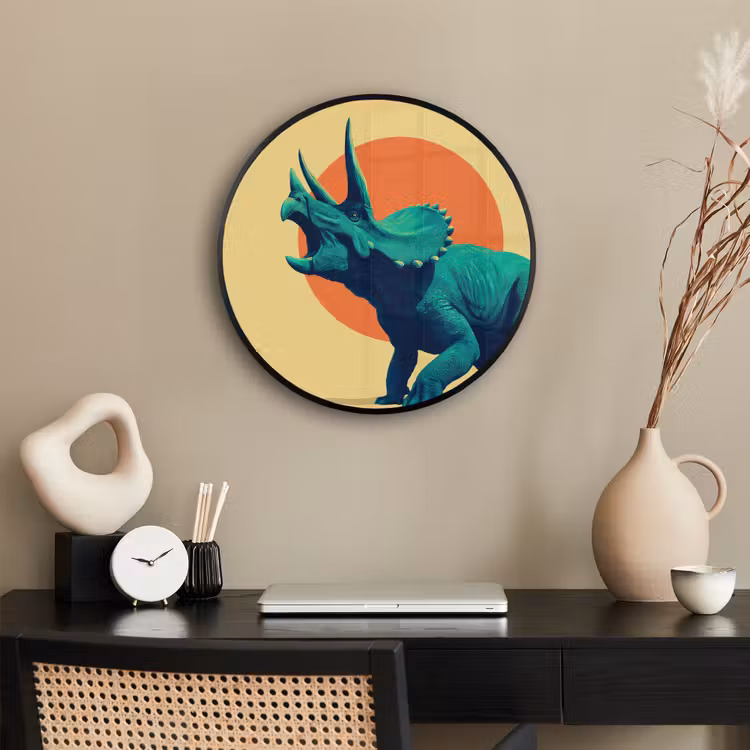 Triceratops - Cirkel - Oranje - Hoorns Fotolijst rond zonder passe partout klein -sfeer1