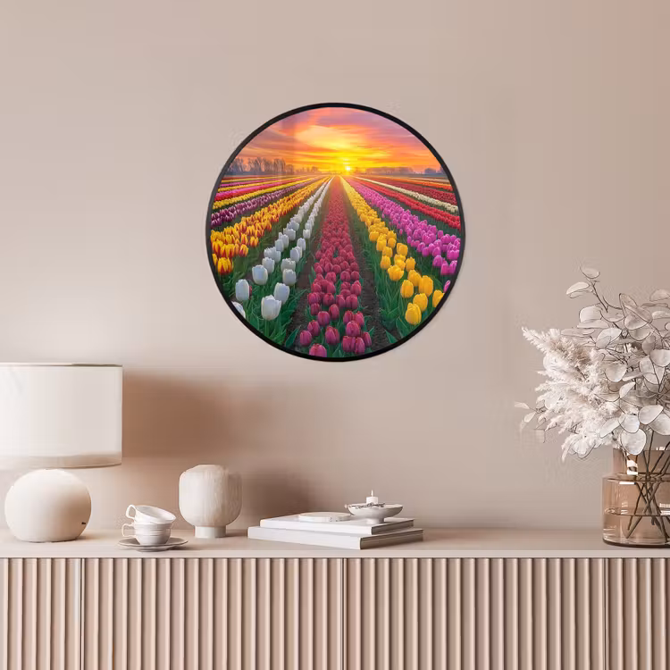 Tulpenveld - Zonsondergang - Kleurrijk Fotolijst rond zonder passe partout klein -sfeer3