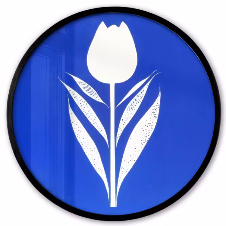 Tulp - Minimalistisch - Bladeren - Wit Fotolijst rond zonder passe partout klein -3d