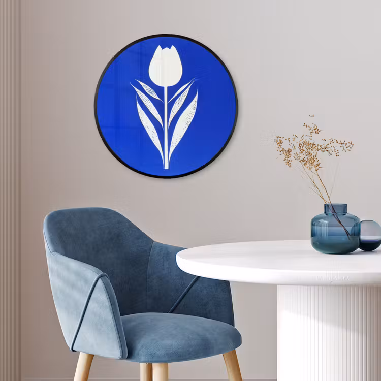 Tulp - Minimalistisch - Bladeren - Wit Fotolijst rond zonder passe partout klein -sfeer2