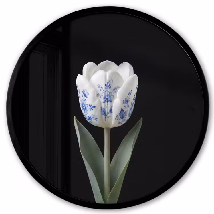 Tulp - Patroon - Blauw Fotolijst rond zonder passe partout klein -3d