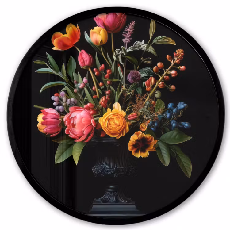 Tulpen - Bessen - Boeket - Vaas Fotolijst rond zonder passe partout klein -3d