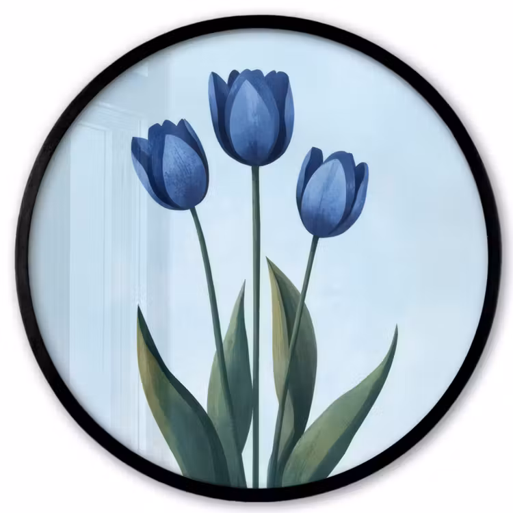 Tulpen - Blauw - Bladeren Fotolijst rond zonder passe partout klein -3d