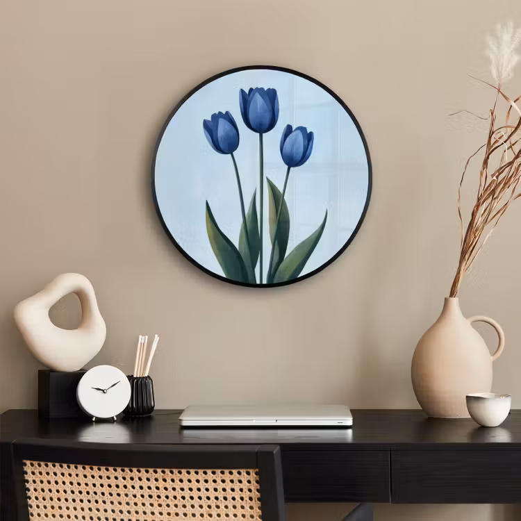Tulpen - Blauw - Bladeren Fotolijst rond zonder passe partout klein -sfeer1