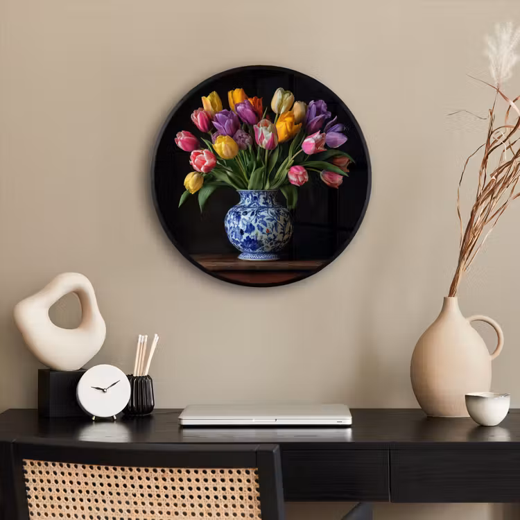 Tulpen - Kleuren - Hout - Vaas Fotolijst rond zonder passe partout klein -sfeer1