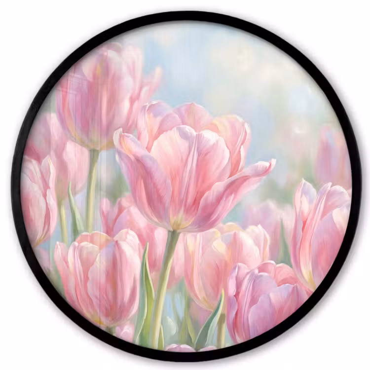 Tulpen - Veld - Lente - Roze Fotolijst rond zonder passe partout klein -3d