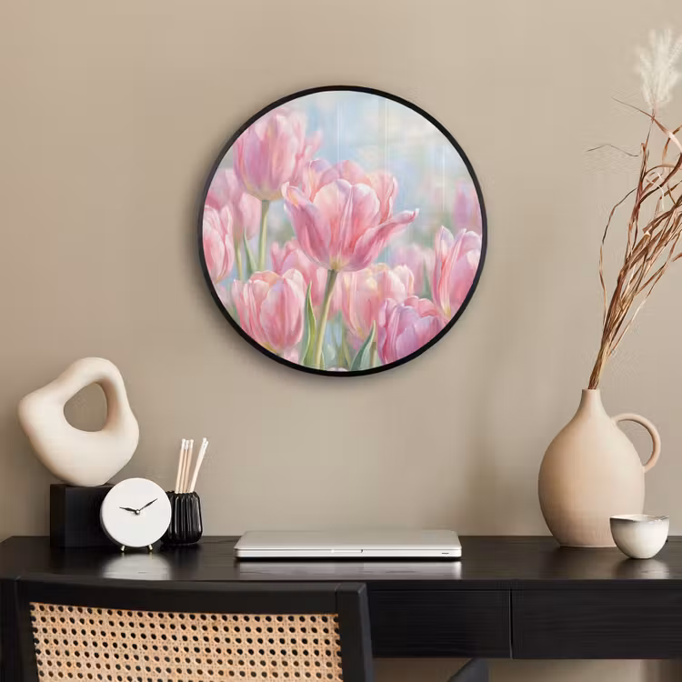 Tulpen - Veld - Lente - Roze Fotolijst rond zonder passe partout klein -sfeer1
