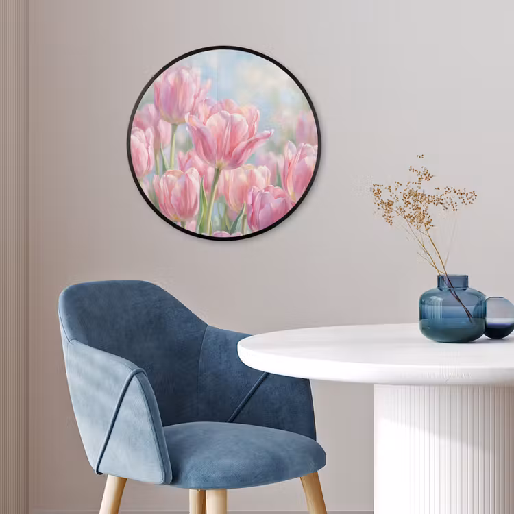 Tulpen - Veld - Lente - Roze Fotolijst rond zonder passe partout klein -sfeer2