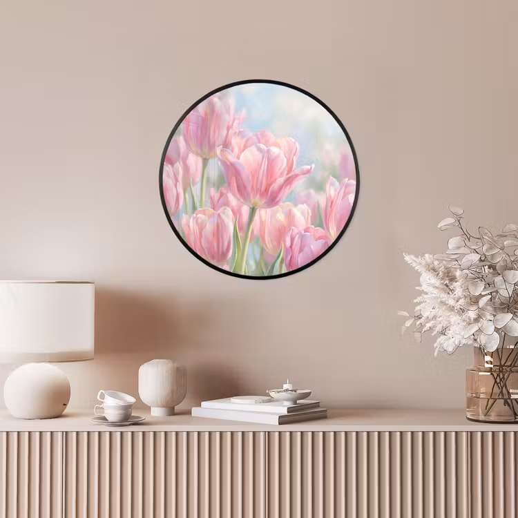 Tulpen - Veld - Lente - Roze Fotolijst rond zonder passe partout klein -sfeer3