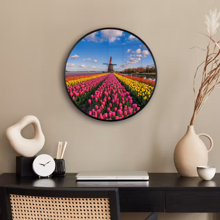 Tulpen - Holland - Molen - Kleurrijk Fotolijst rond zonder passe partout klein -sfeer1