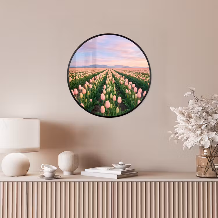 Tulpen - Landschap - Roze Fotolijst rond zonder passe partout klein -sfeer3