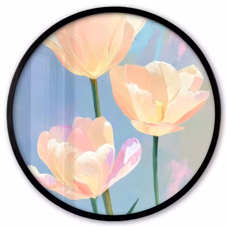 Tulpen - Roze accenten - Blauw Fotolijst rond zonder passe partout klein -3d