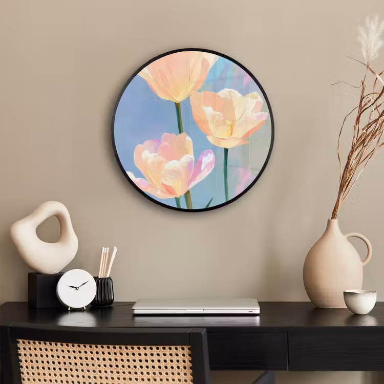 Tulpen - Roze accenten - Blauw Fotolijst rond zonder passe partout klein -sfeer1