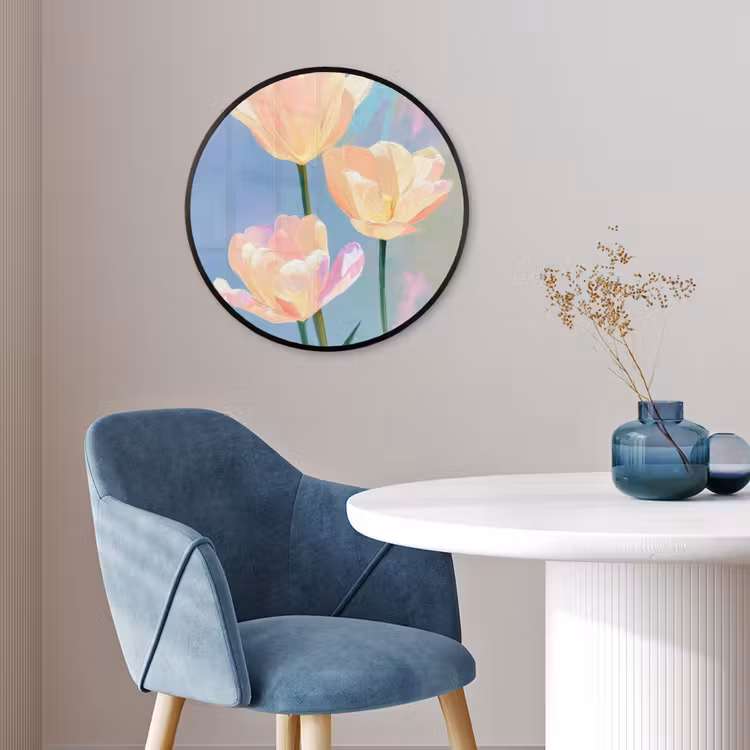 Tulpen - Roze accenten - Blauw Fotolijst rond zonder passe partout klein -sfeer2
