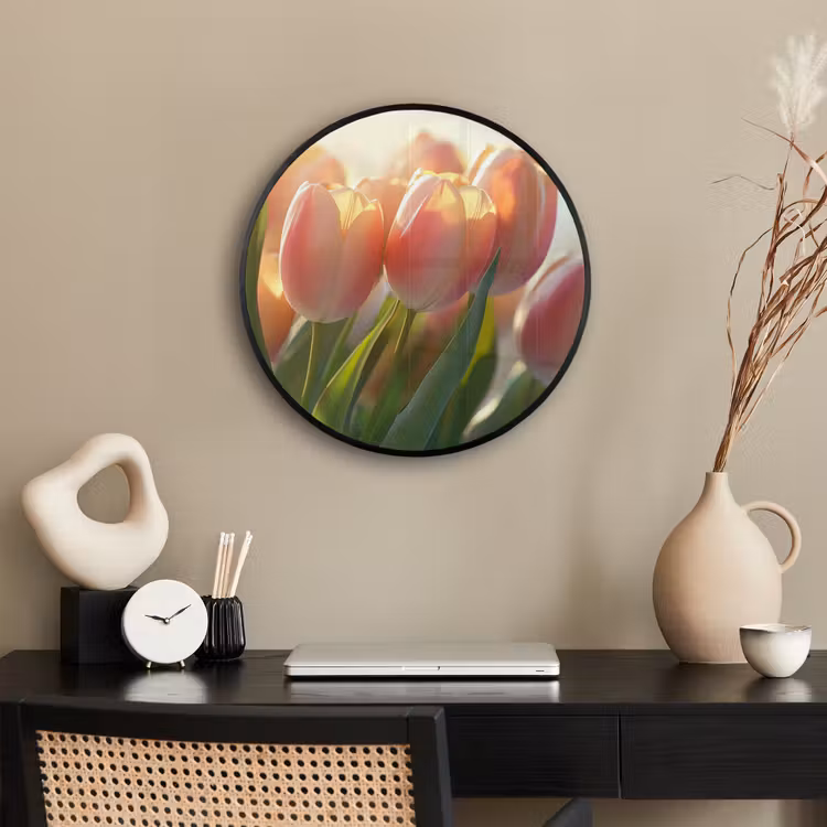 Tulpen - Roze - Zonnestralen Fotolijst rond zonder passe partout klein -sfeer1