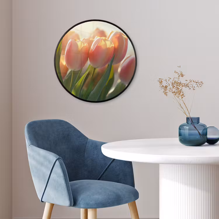 Tulpen - Roze - Zonnestralen Fotolijst rond zonder passe partout klein -sfeer2