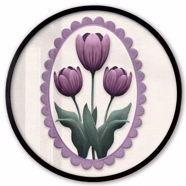 Tulpen - Paars - Lijst - Bladeren Fotolijst rond zonder passe partout klein -3d