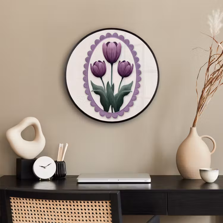 Tulpen - Paars - Lijst - Bladeren Fotolijst rond zonder passe partout klein -sfeer1