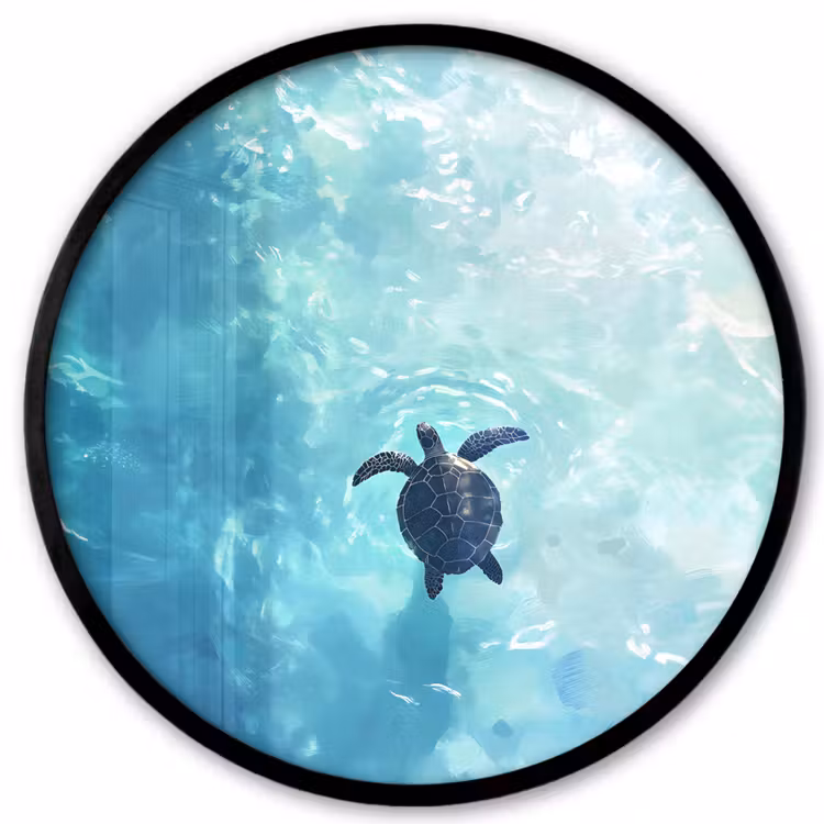 Schildpad - Zee - Blauw - Schittering Fotolijst rond zonder passe partout klein -3d