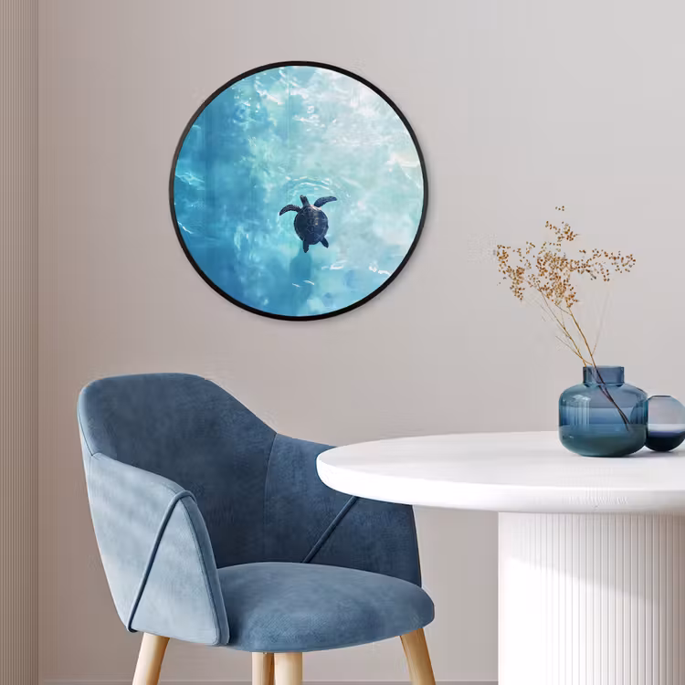 Schildpad - Zee - Blauw - Schittering Fotolijst rond zonder passe partout klein -sfeer2