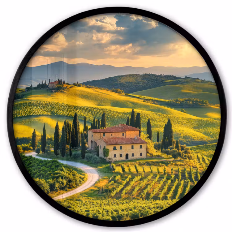 Toscane - Landschap - Wijngaarden Fotolijst rond zonder passe partout klein -3d