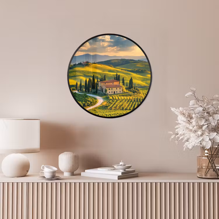 Toscane - Landschap - Wijngaarden Fotolijst rond zonder passe partout klein -sfeer3