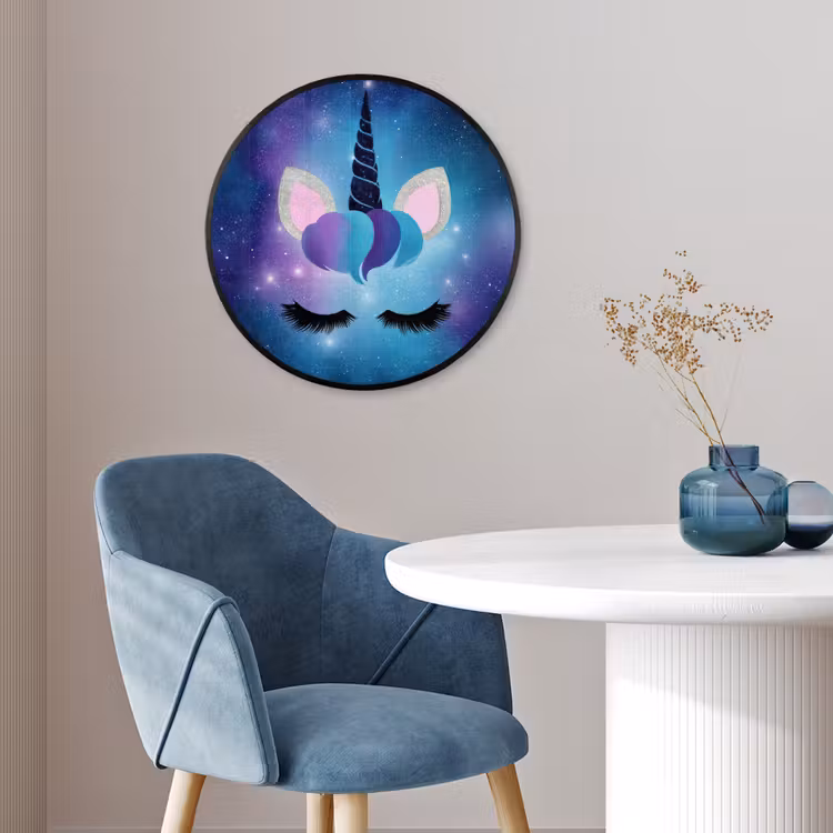 Eenhoorn - Sterren - Magisch - Blauw Fotolijst rond zonder passe partout klein -sfeer2