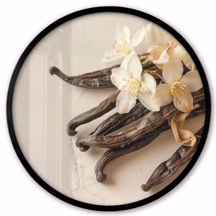 Vanille - Bloemen - Beige Fotolijst rond zonder passe partout klein -3d