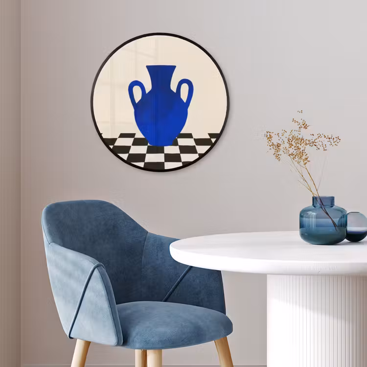 Vaas - Blauw - Geblokt - Modern Fotolijst rond zonder passe partout klein -sfeer2