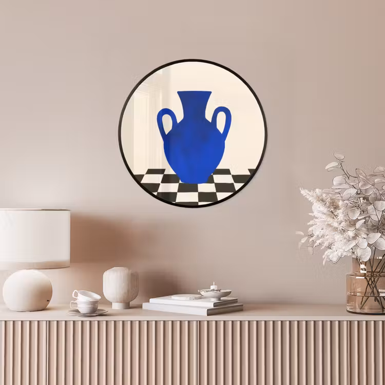 Vaas - Blauw - Geblokt - Modern Fotolijst rond zonder passe partout klein -sfeer3