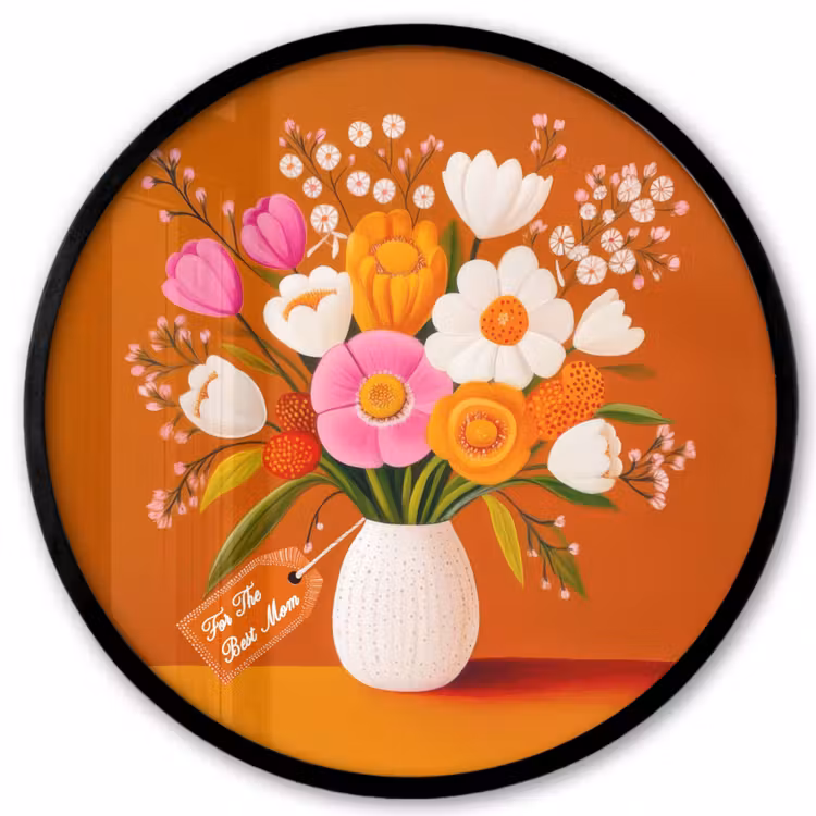 Vaas - Bloemen - Oranje Fotolijst rond zonder passe partout klein -3d