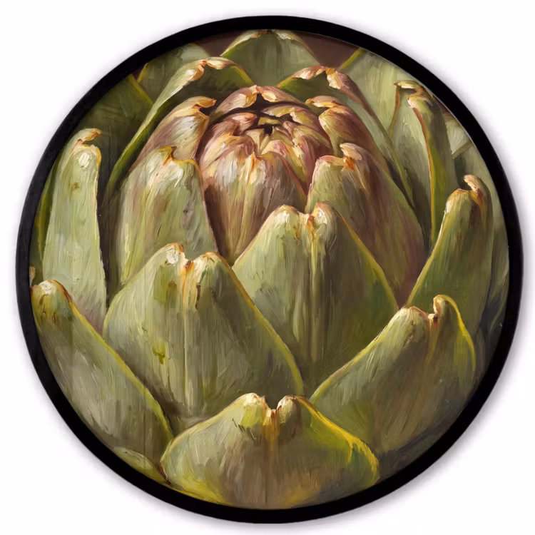 Photo Frame Round - Vegetable - Artichoke - Green - Groente - Artisjok - Groen Fotolijst rond zonder passe partout klein