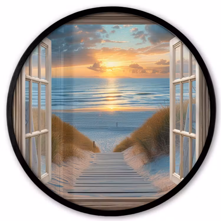 Doorkijk - Strand - Pad - Zonsondergang Fotolijst rond zonder passe partout klein -3d