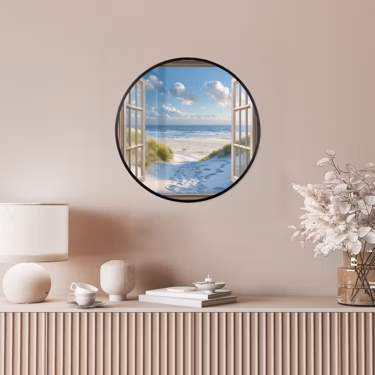 Doorkijk - Strand - Raam - Duinen - Zee Fotolijst rond zonder passe partout klein -sfeer3